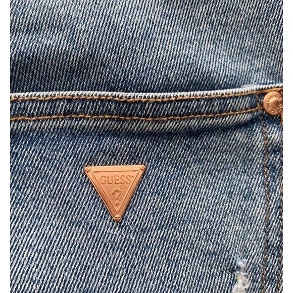 Guess Ultra High Waist Distressed Denim Blue Shorts 28 Distressed With Stretch - Picture 6 of 13